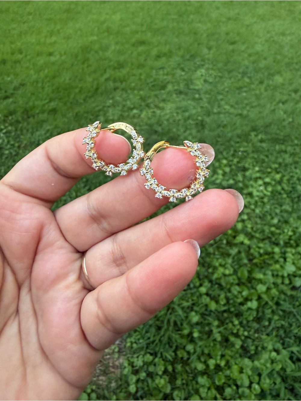925 Sterling Silver Gold Crystal Hoop Earrings for Women